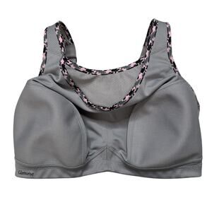 GLAMORISE SPORT No-Bounce Camisole Sports Bra Soft Gray Camp Size 38DD Workout